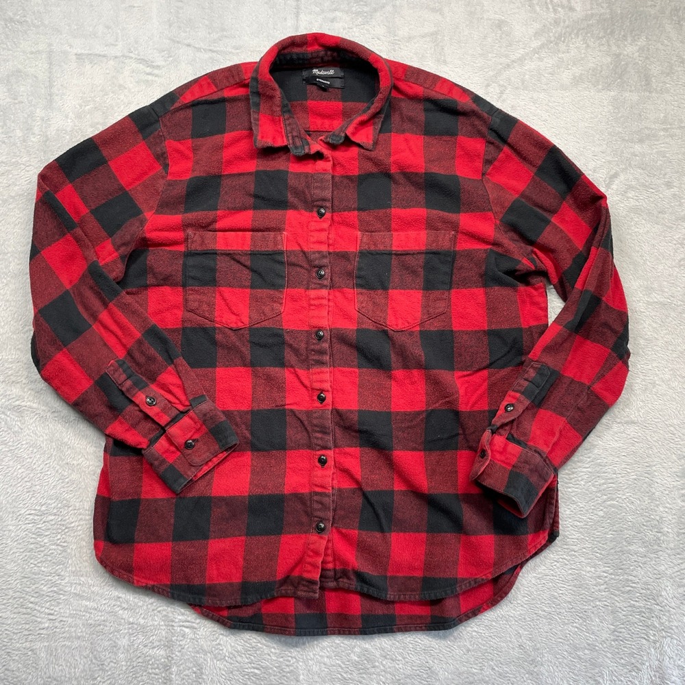 Madewell Flannel Button Up Shirt Womens Medium Red Black Buffalo Check Oversized